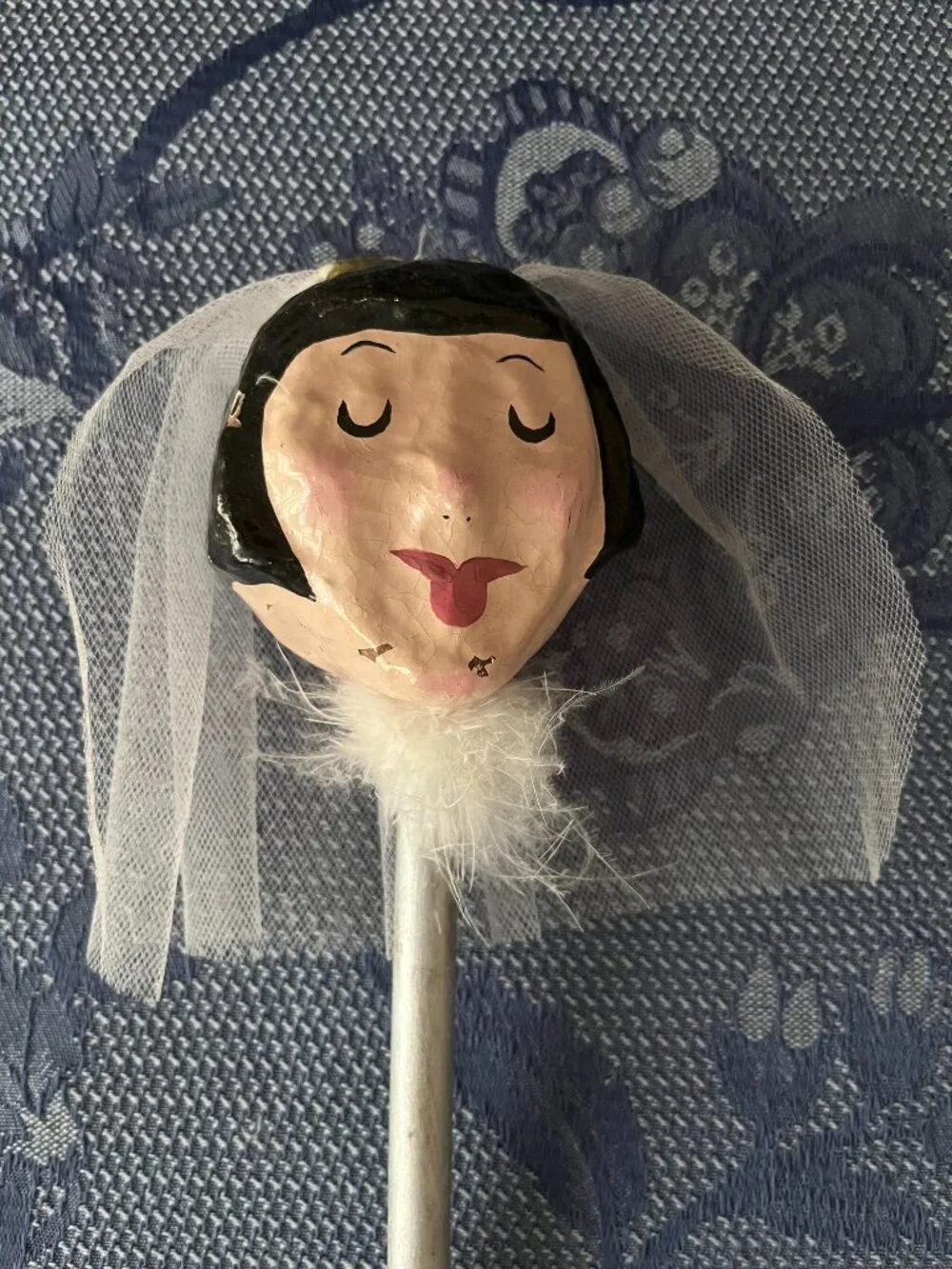 Vintage paper mache bride maraca folk art